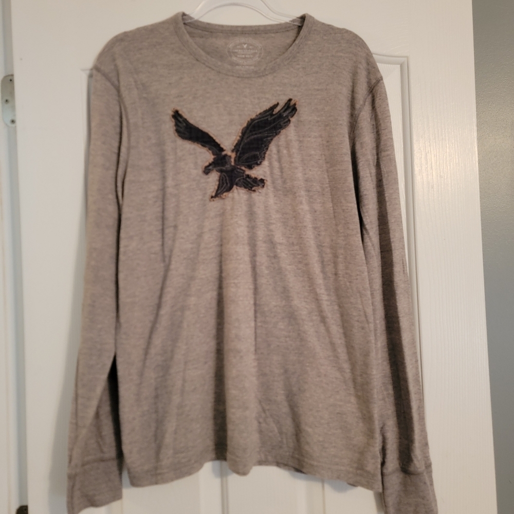 American Eagle Outfitters Heather Gray Logo Tee